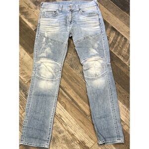 True Religion Men's Skinny Moto Natural Light Wash Distressed Jeans 34x33